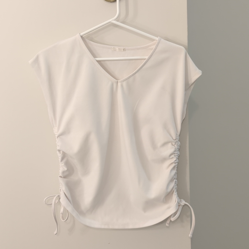 White V-neck with side ties